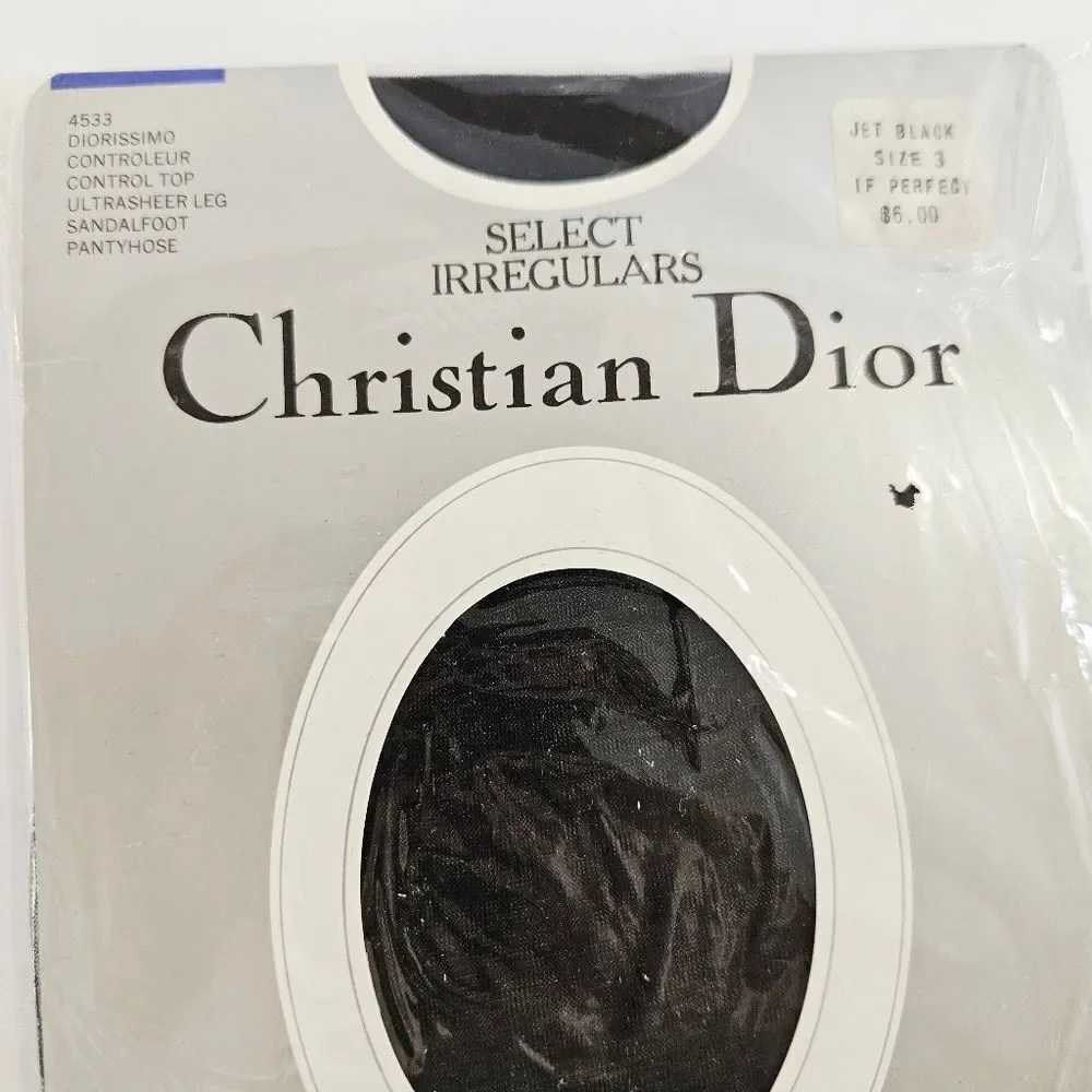 Vintage Christian Dior Control Top UltraSheer Sandalfoot Pantyhose Jet Black 3